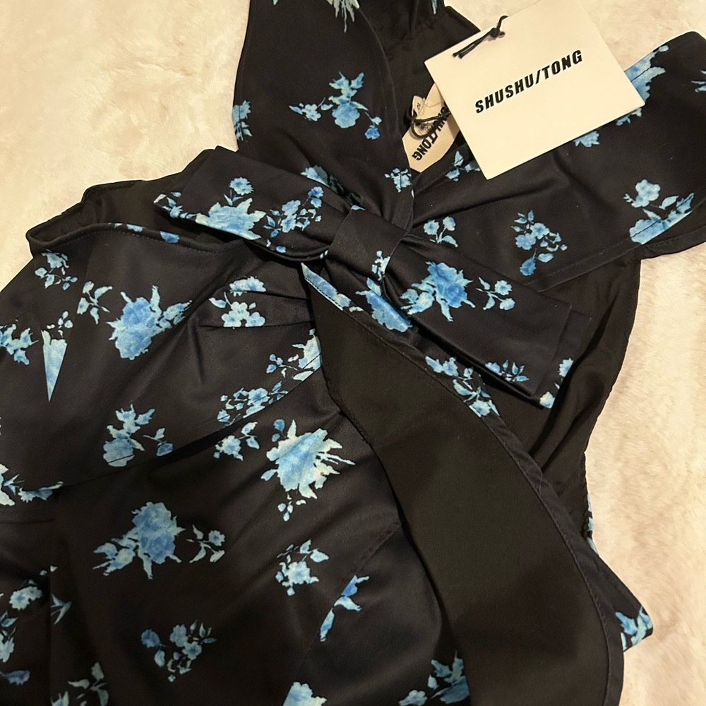 Shushu/Tong Black and Blue Floral Dress